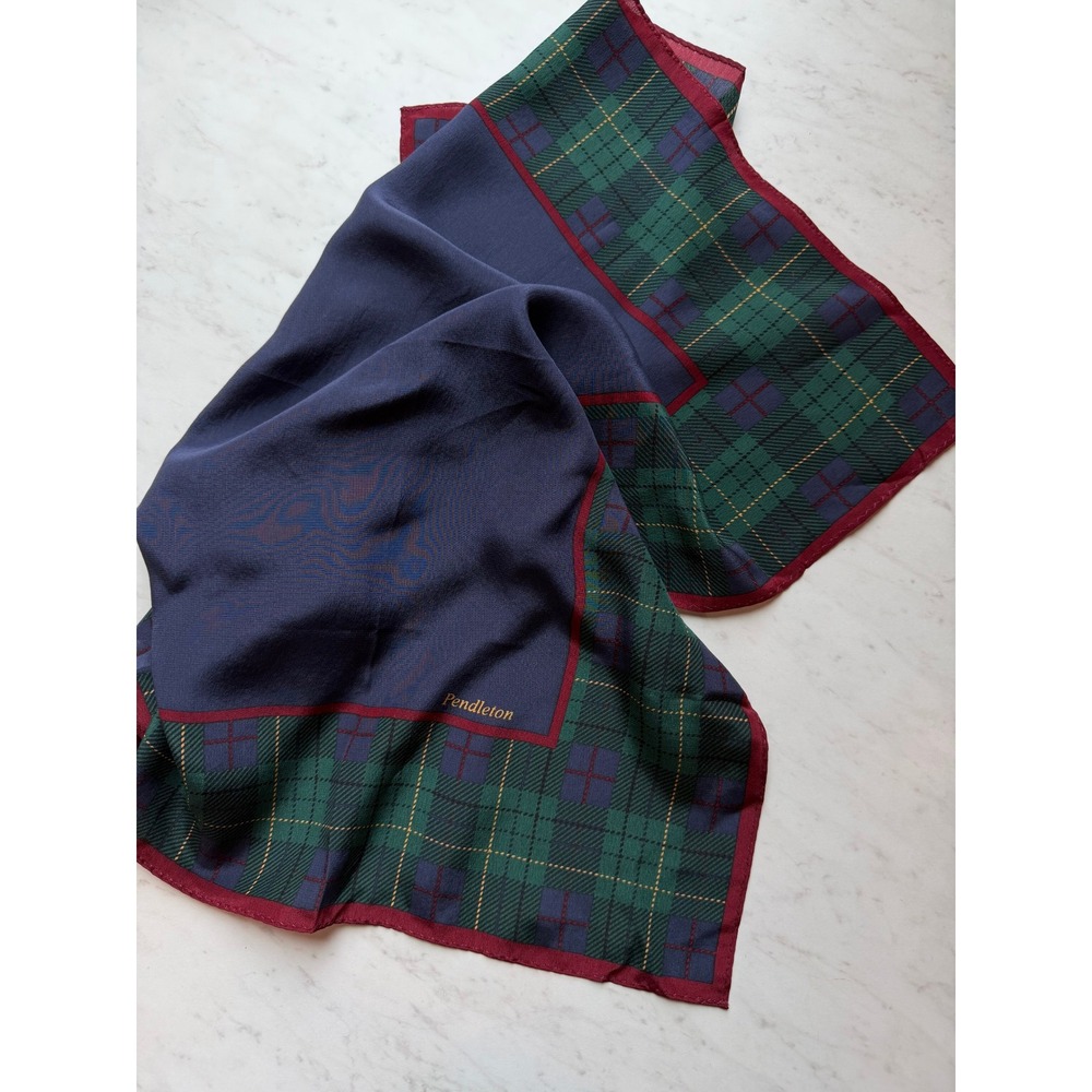 Pendleton Silk 21" Square Scarf Navy Red Green Plaid Accessory Quiet Luxury